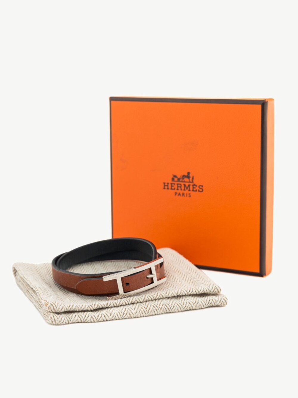Hermes Behapi Double Tour Noir & Fauve Chamonix & Tadelakt Bracelet
